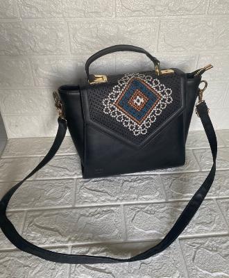Black Embroidered Shoulder Bag