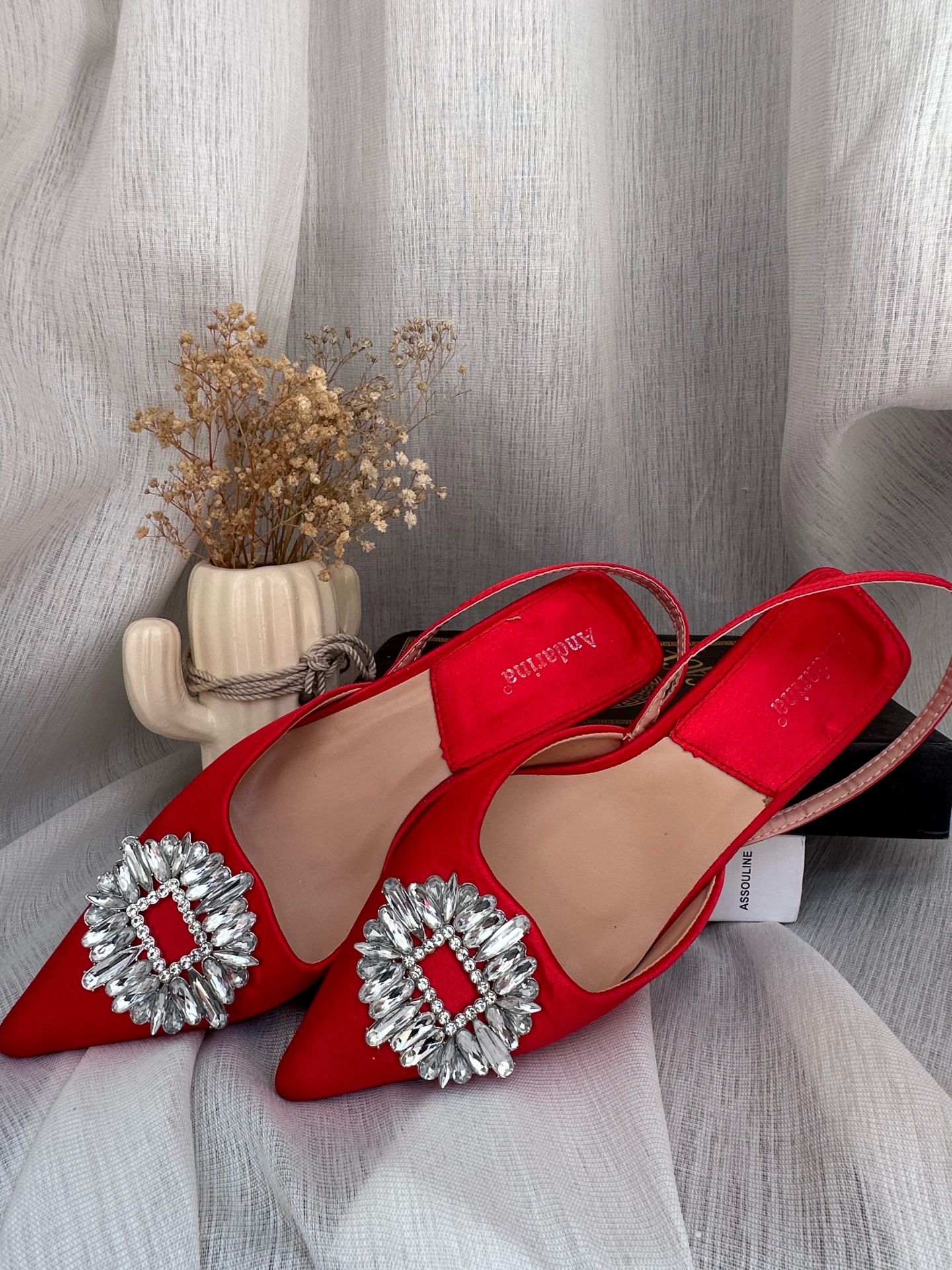 Red Pointed Heels with Crystal