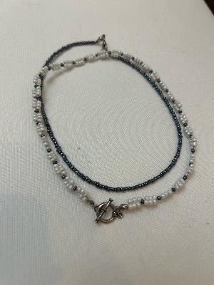 Beaded Necklace Pearl Black