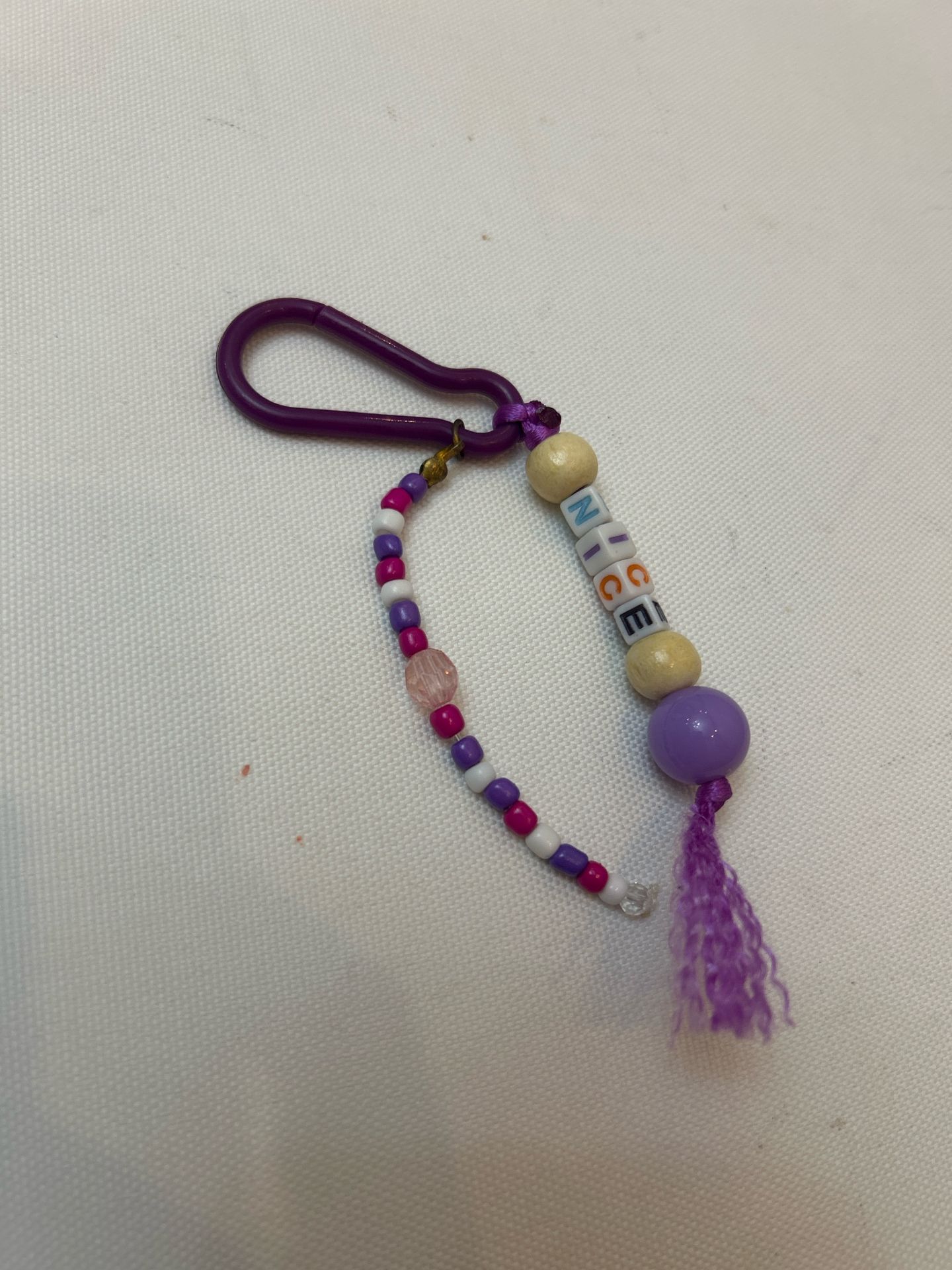 Beaded Keychain with Purple Carabiner