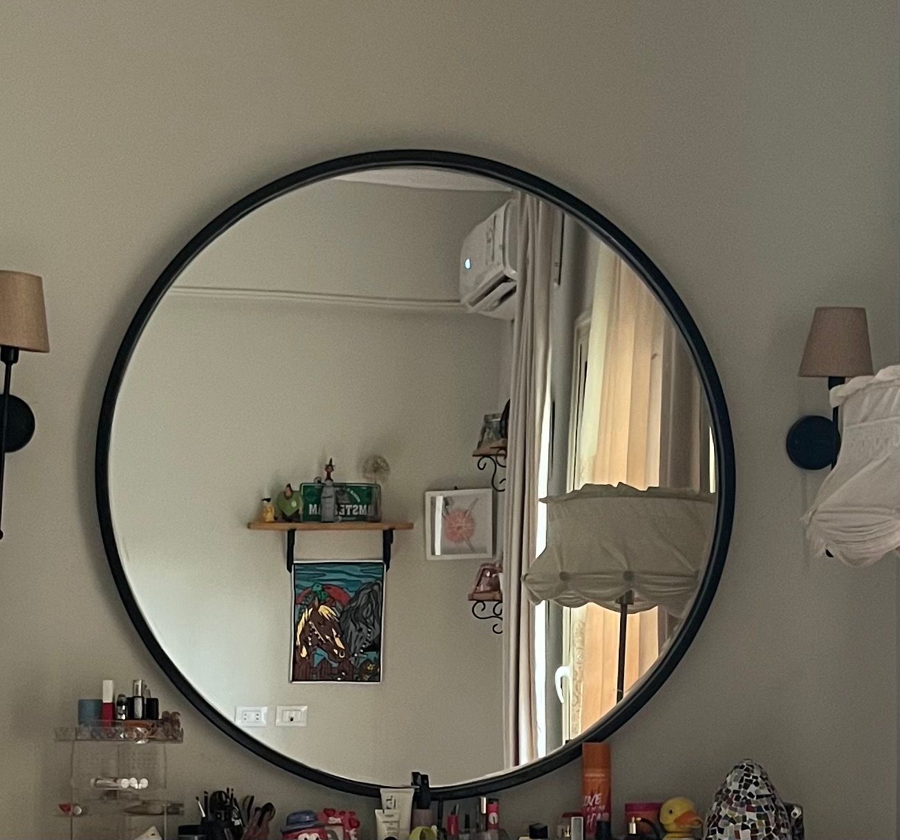 Large Round Black Frame Mirror