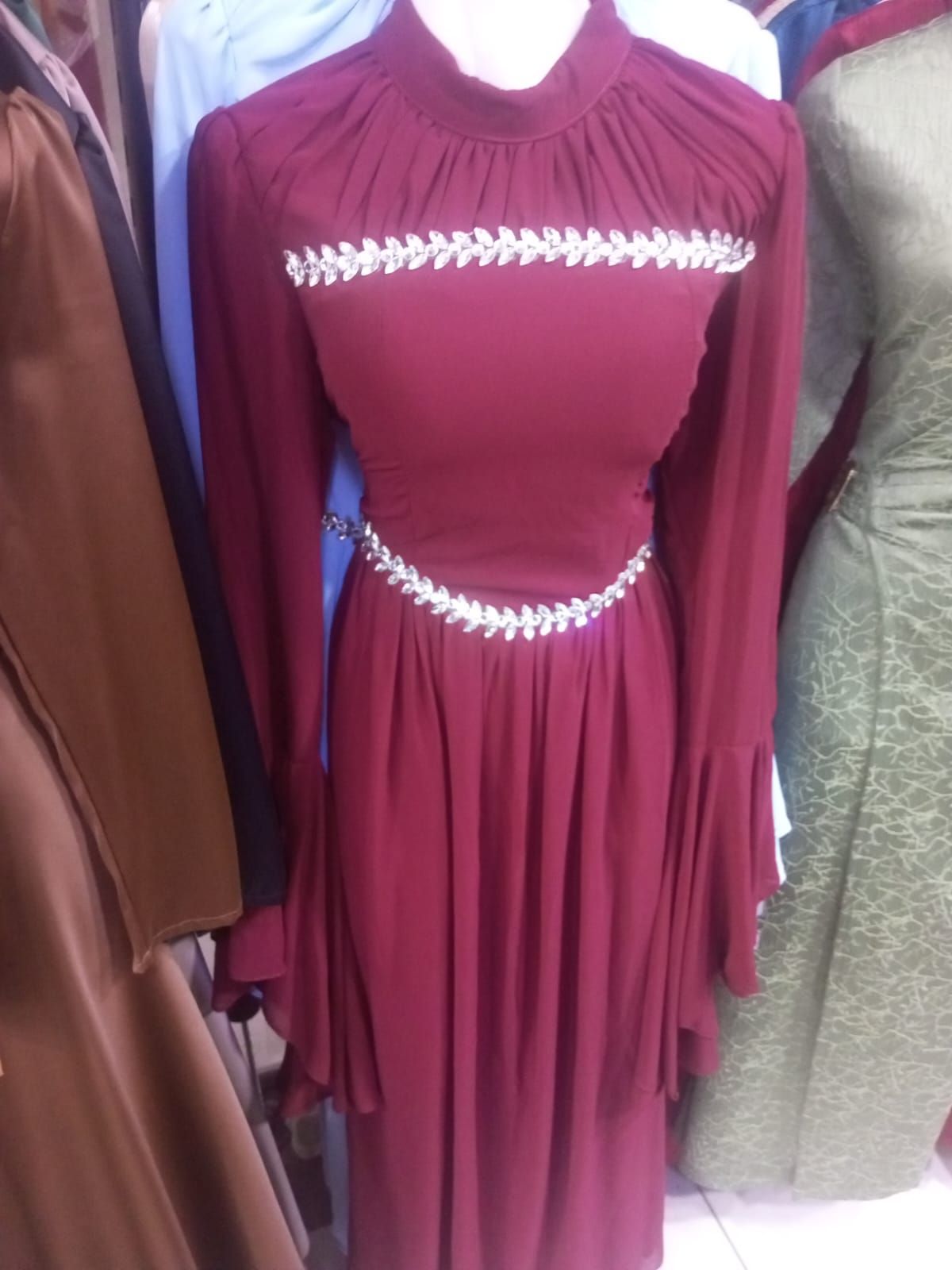 Maroon beaded formal gown
