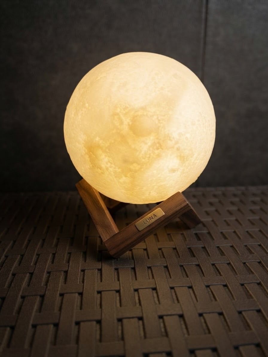 Luna Moon Lamp with Wood Base