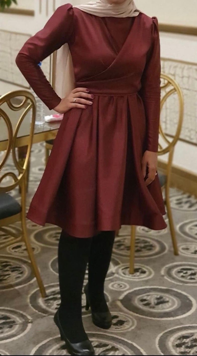 Burgundy Wrap Dress Long Sleeves