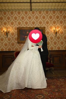 White Beaded Ball Gown Wedding Dress