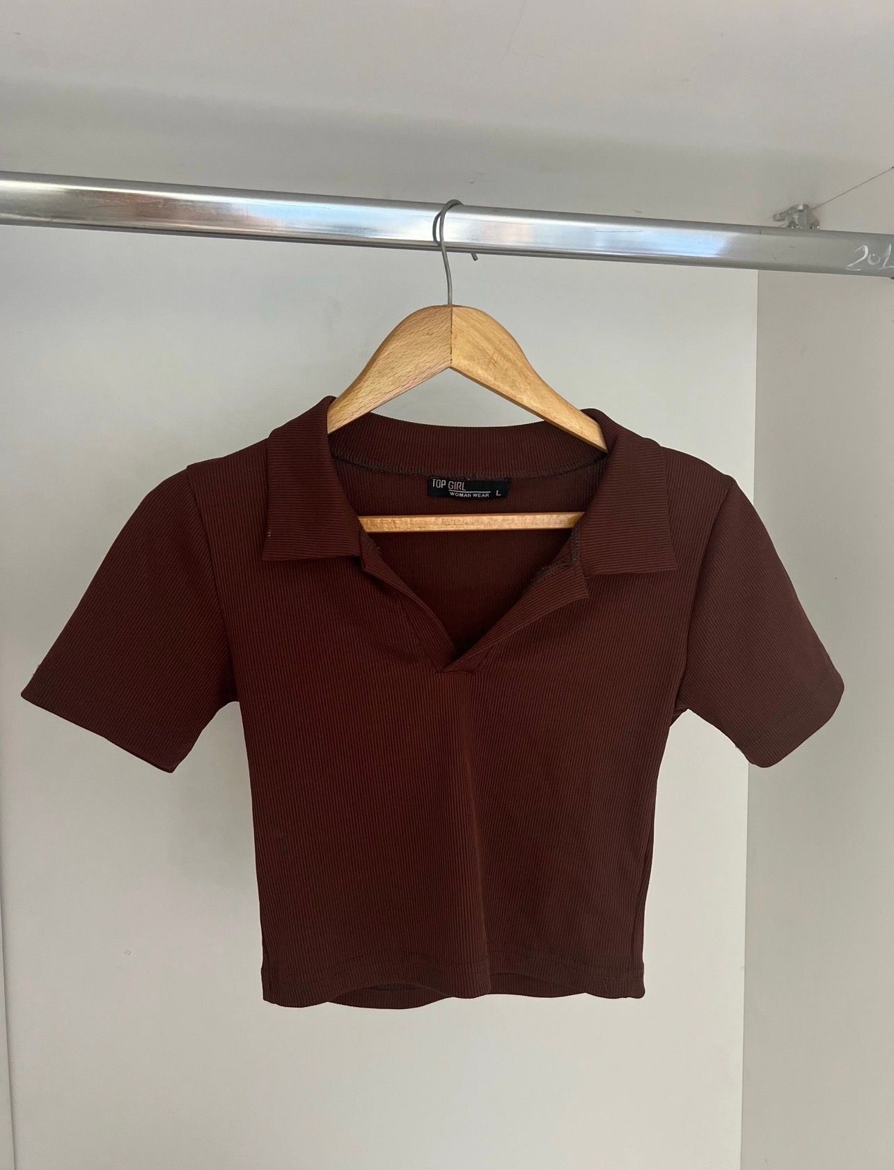 Top Girl Brown Ribbed Top L