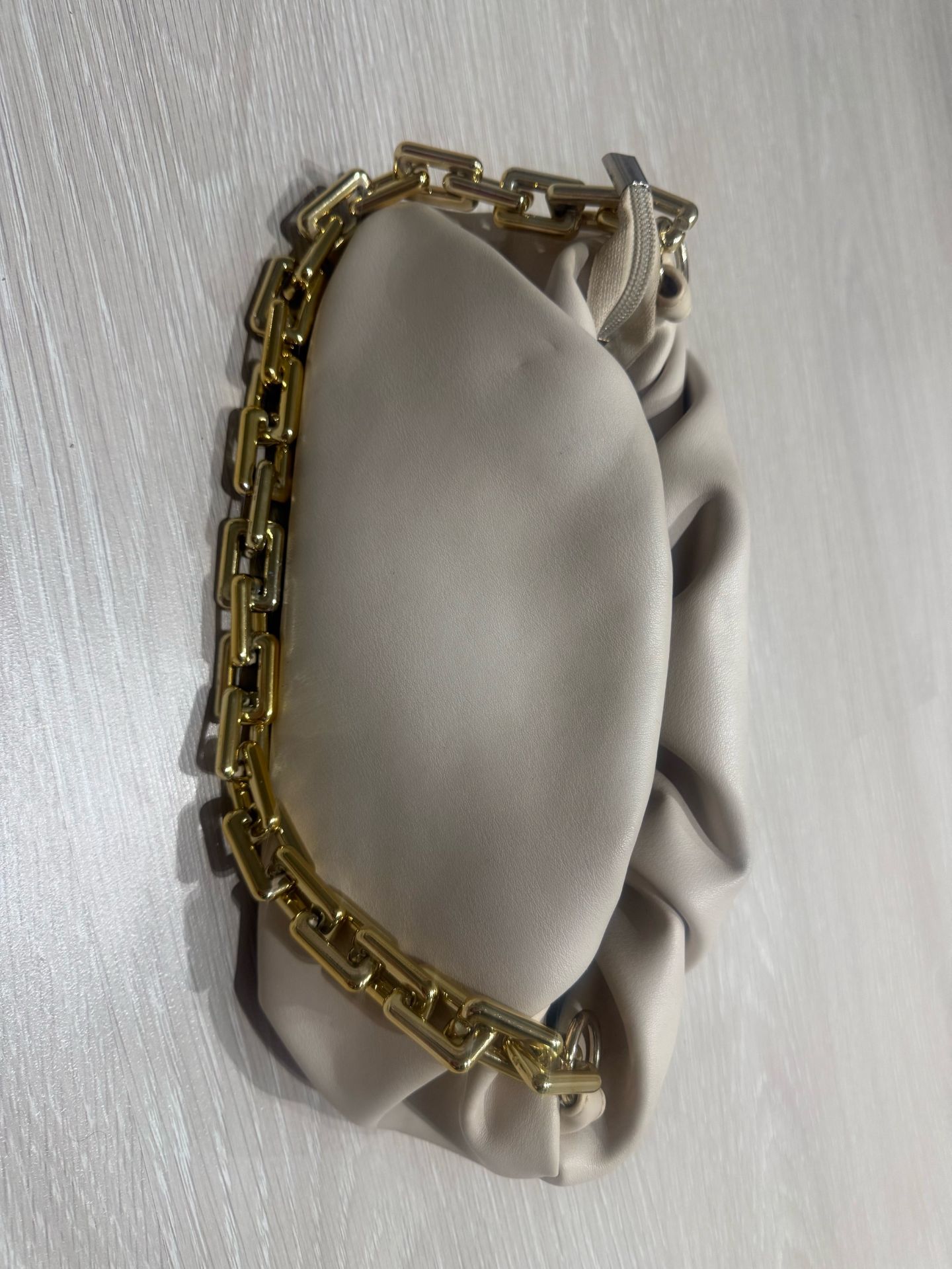 White Leather Bag Gold Chain