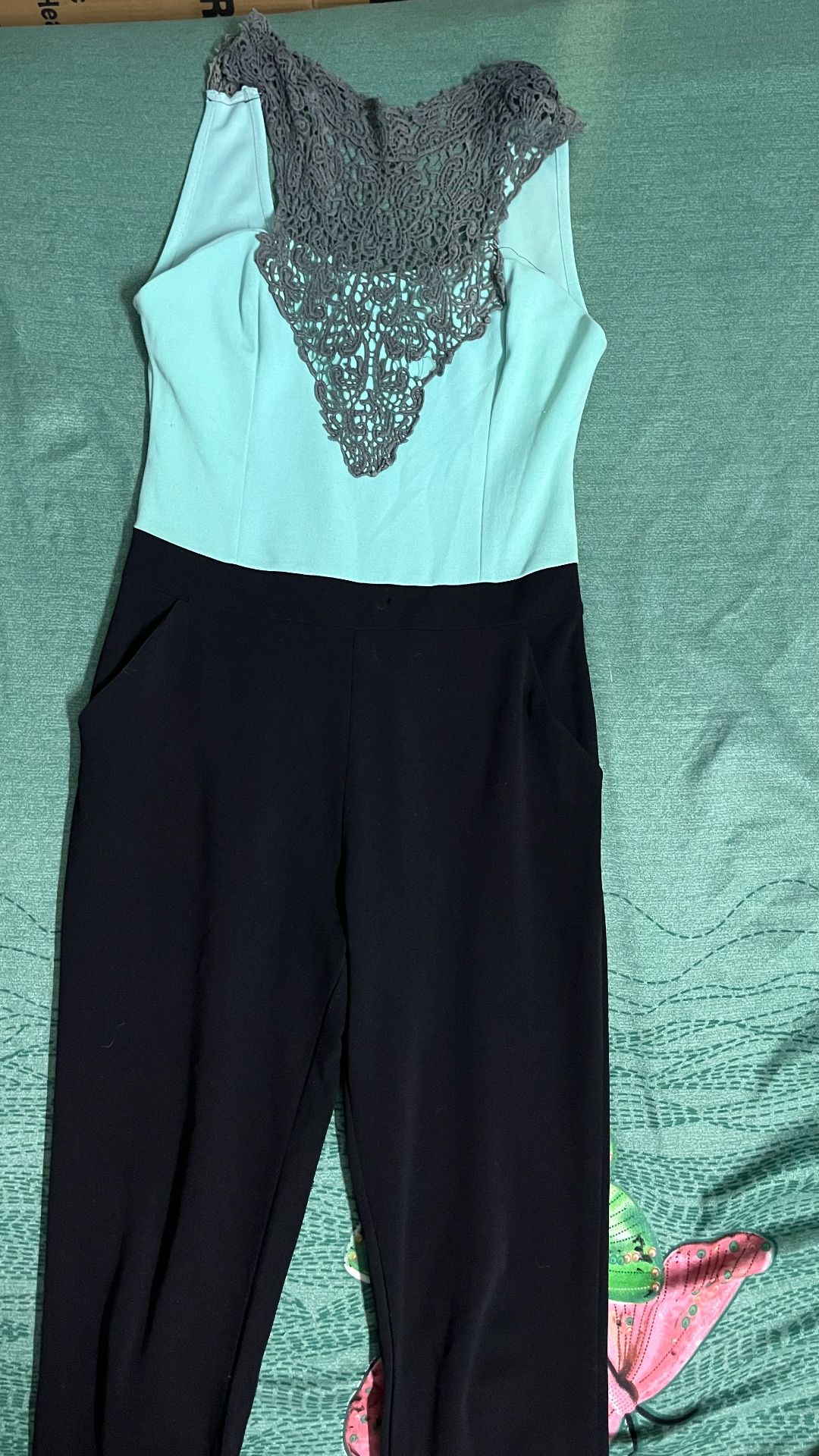 Lace Jumpsuit Black & Mint