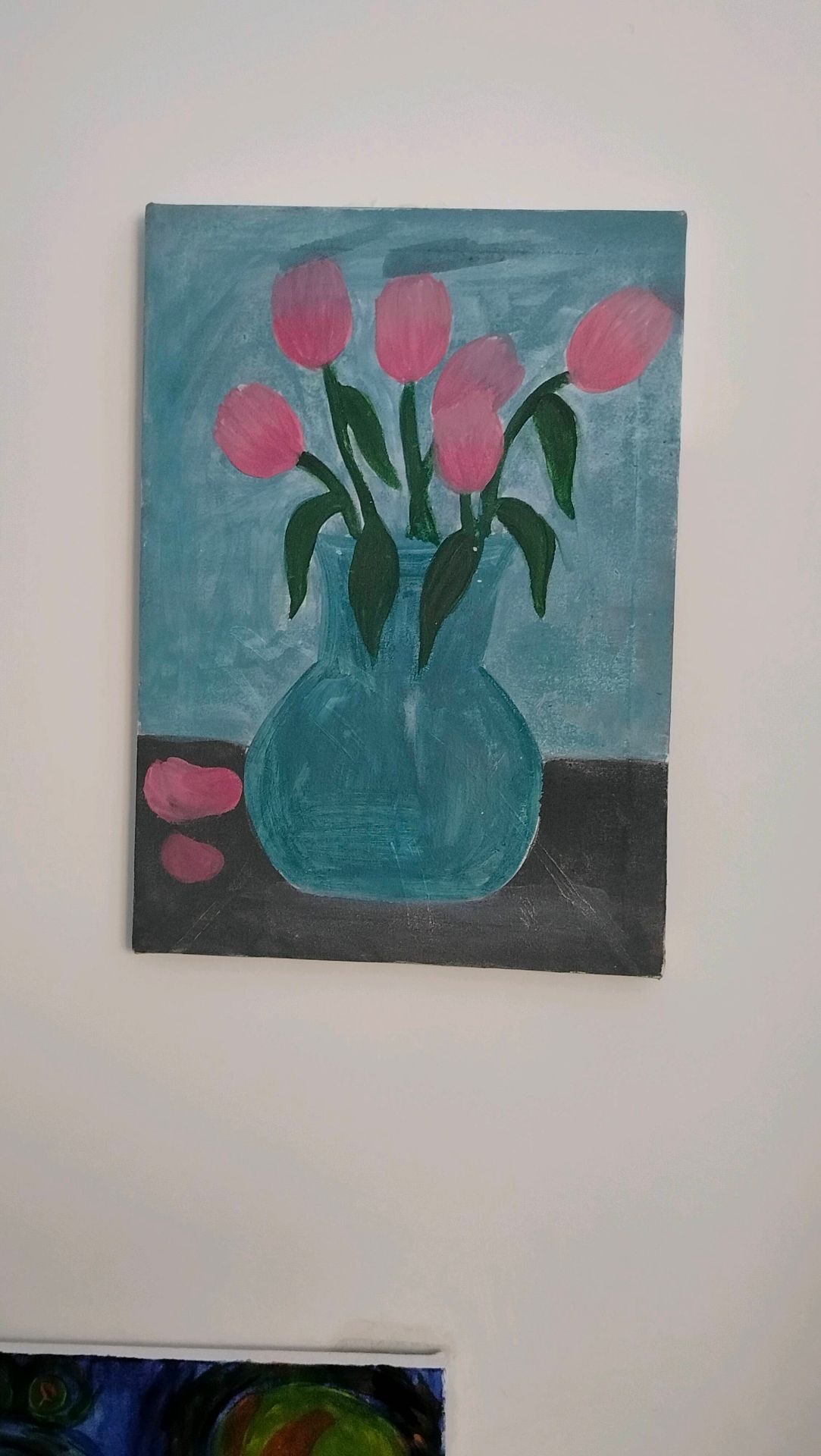 Pink Tulips in Blue Vase