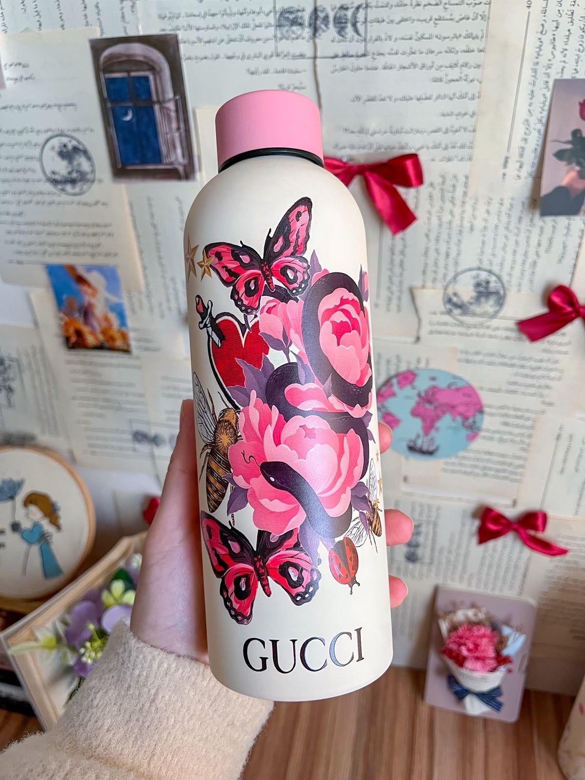 Pink Floral Water Bottle