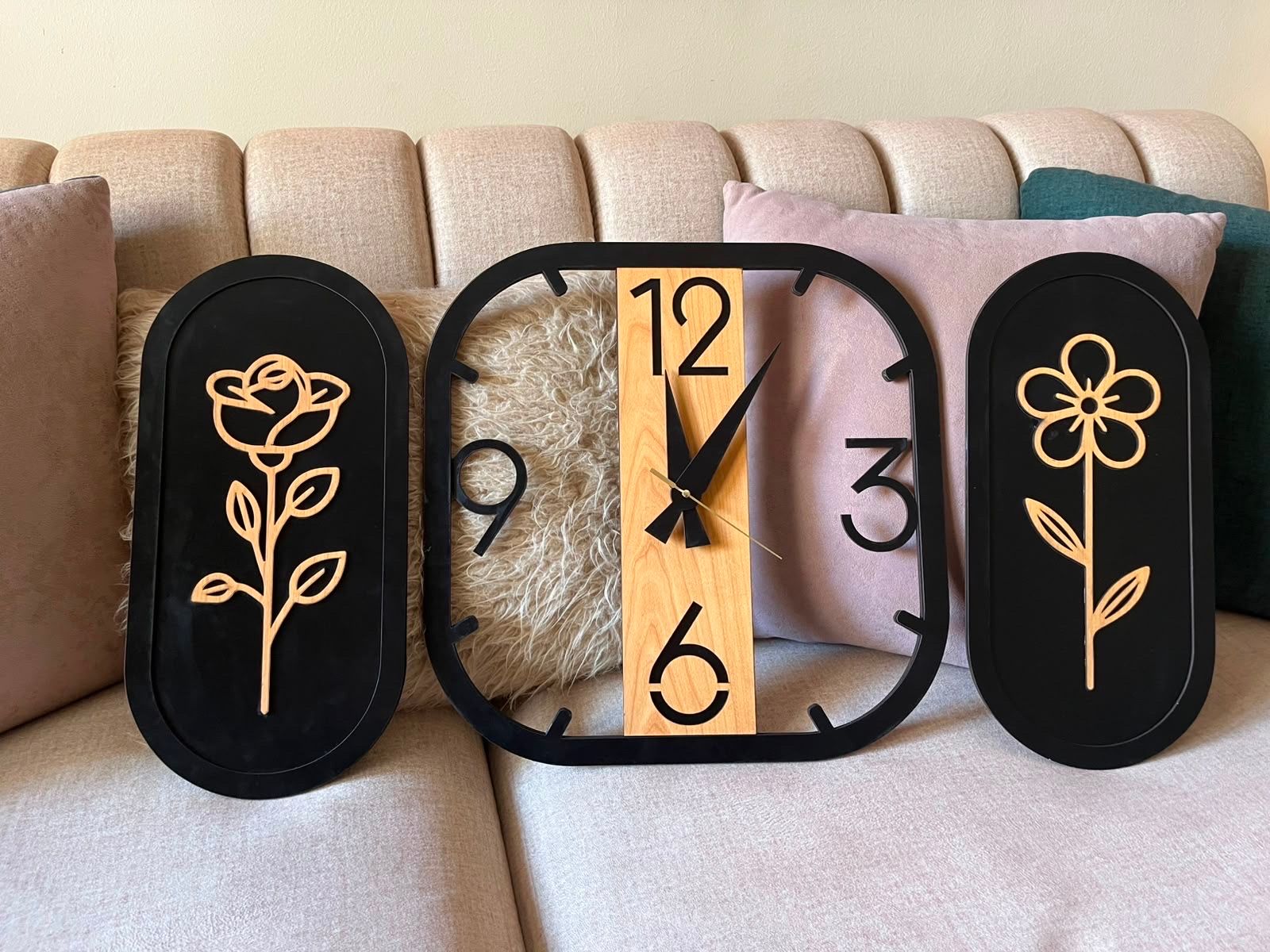 Wall Clock Set with Flower Panels
