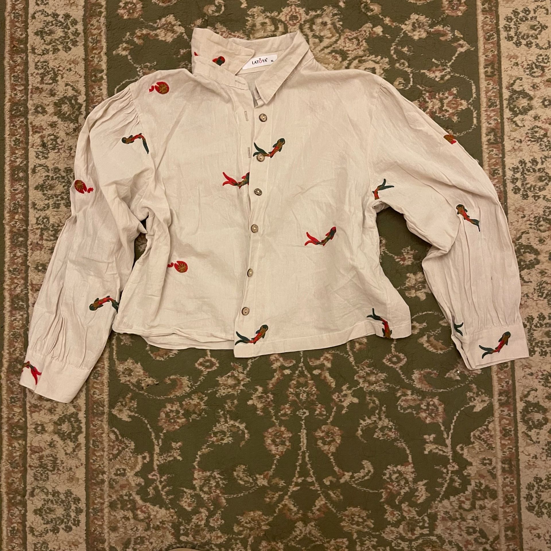 Embroidered Blouse with Puffed Sleeves