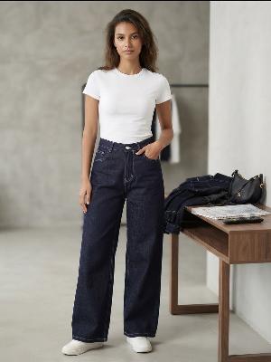 Wide-leg Raw Denim Jeans