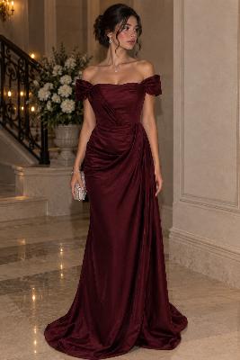 Burgundy Off-Shoulder Gown