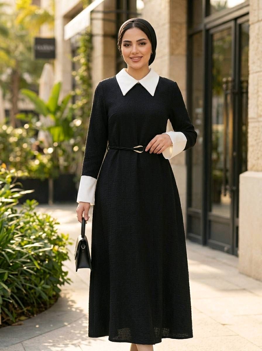 Black Dress with White Collar