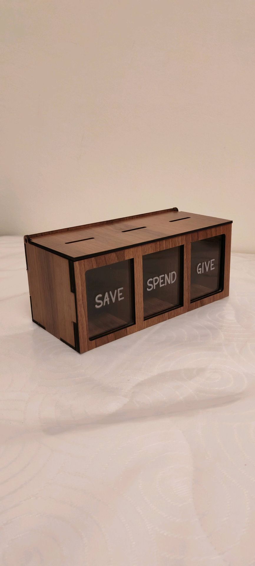 save, spend, give money bank