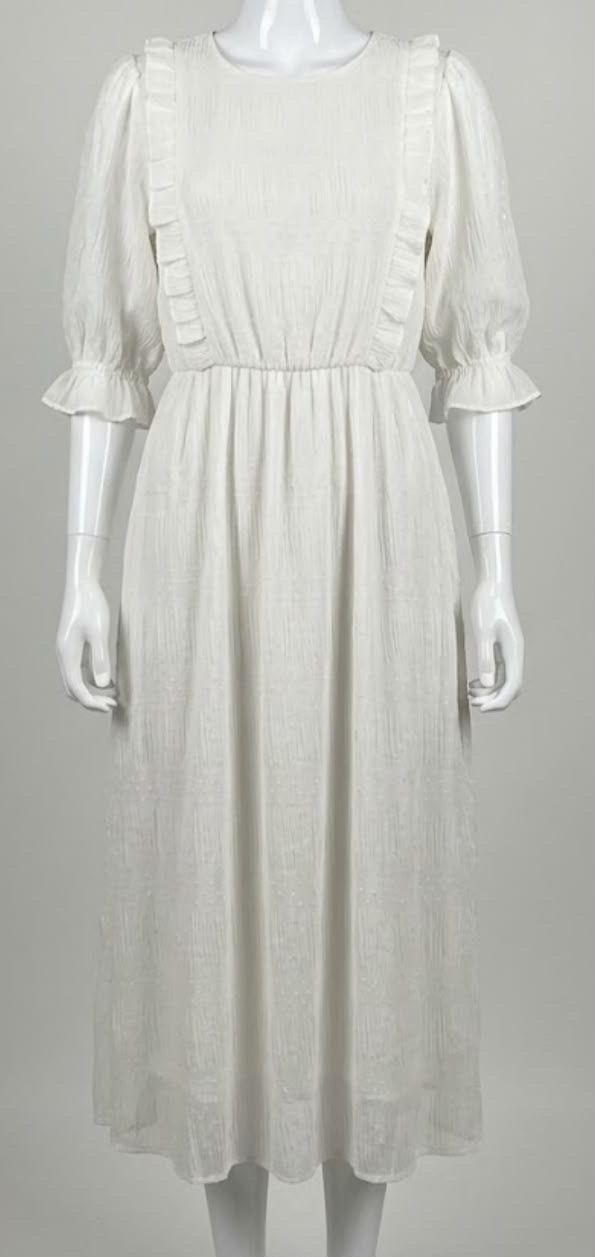 White Ruffle Midi Dress