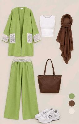 Lime green Cardigan with pants