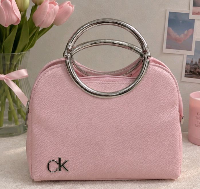 Pink Handbag with Metal Handle