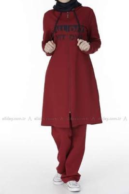 Maroon Zip Hoodie Dress