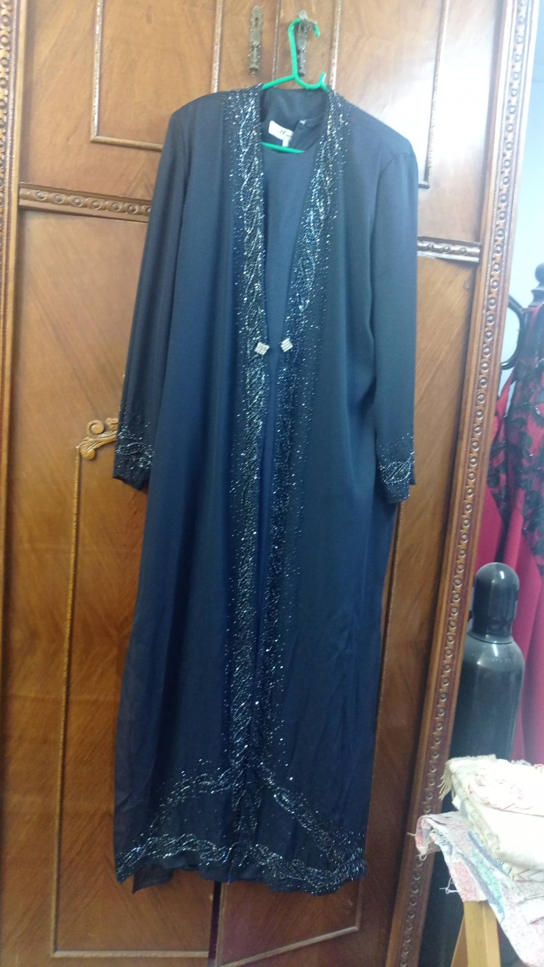 blue Black Embellished Abaya