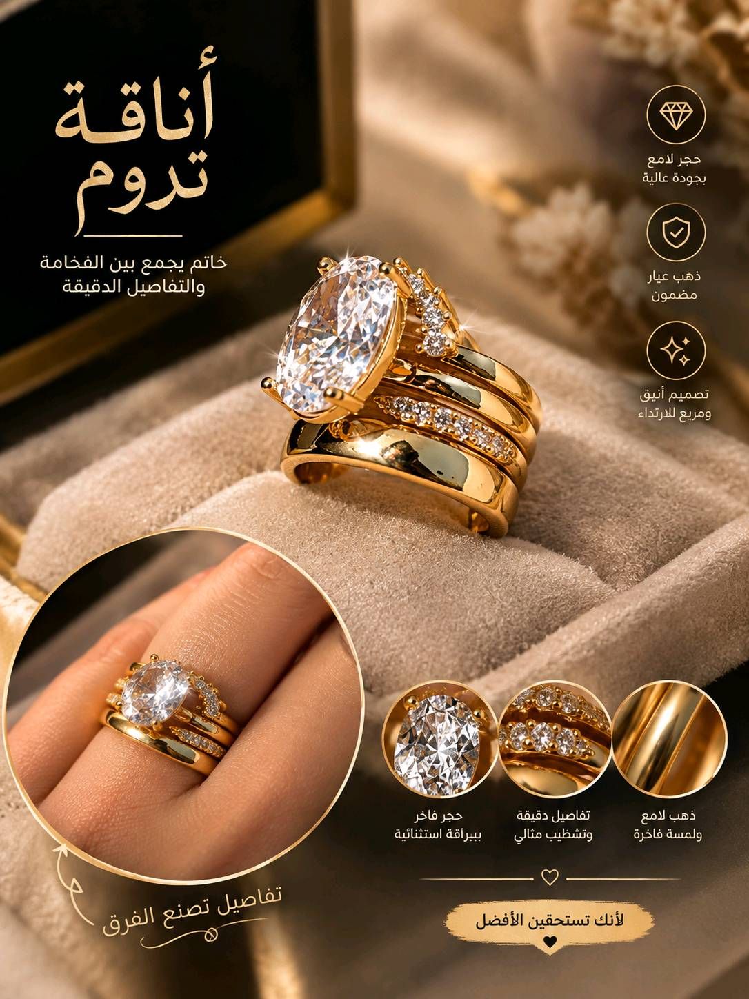 خاتم تروم أنيق ذهب