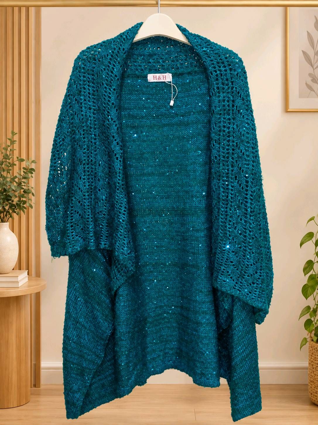 Teal Open Knit Cardigan