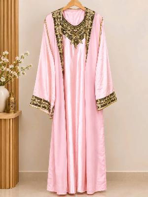 Pink abaya with gold embroidery