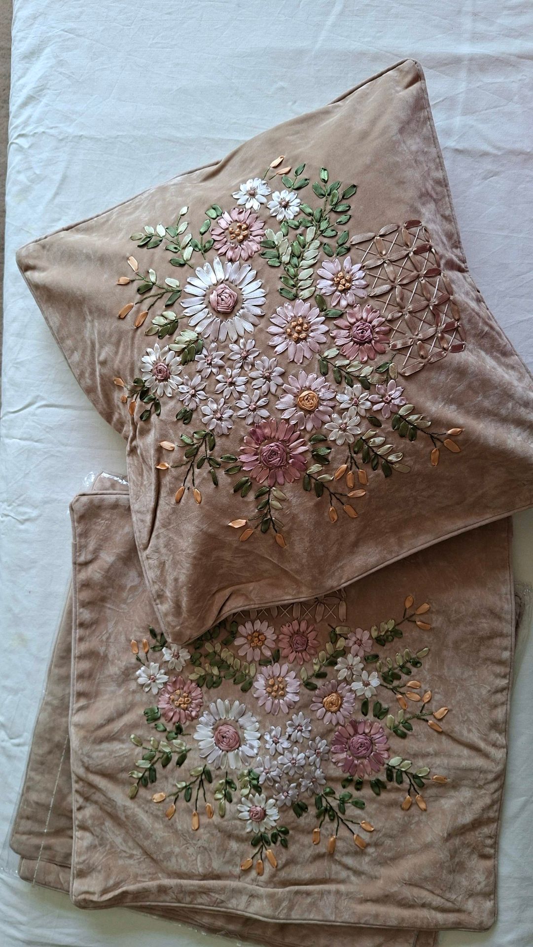 2Embroidered Floral Pillow Cov