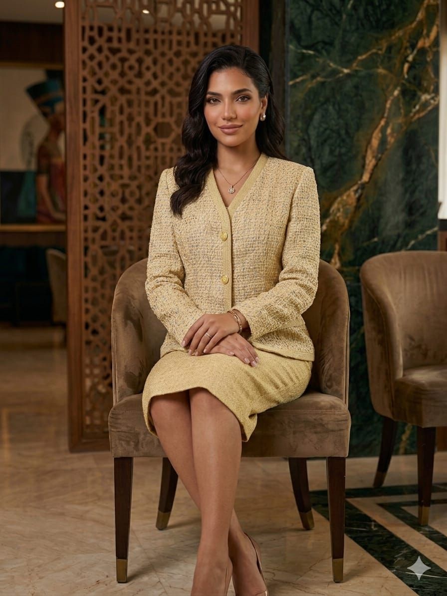 Yellow Tweed Blazer Skirt Set
