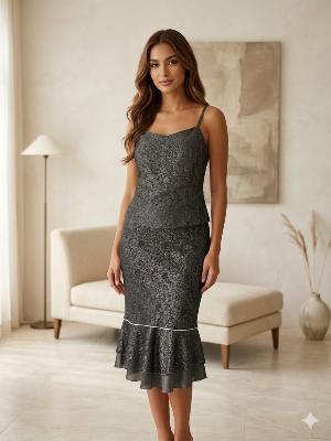 Gray midi dress with ruffled hem