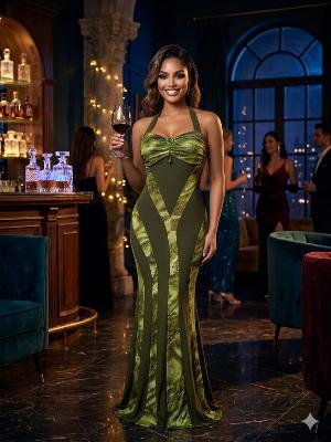 Green Halter Maxi Dress
