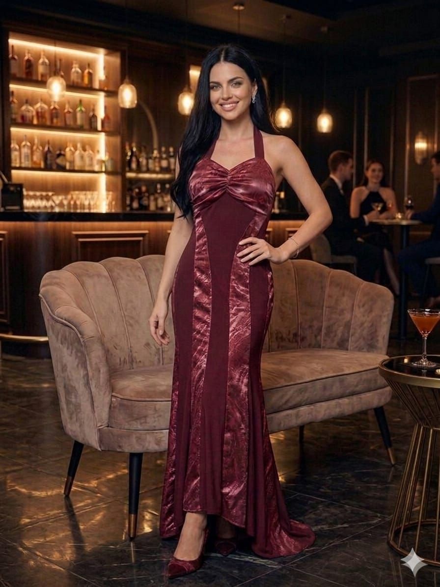 Burgundy Velvet Evening Dress