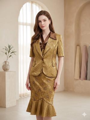 Gold Jacquard Suit Set