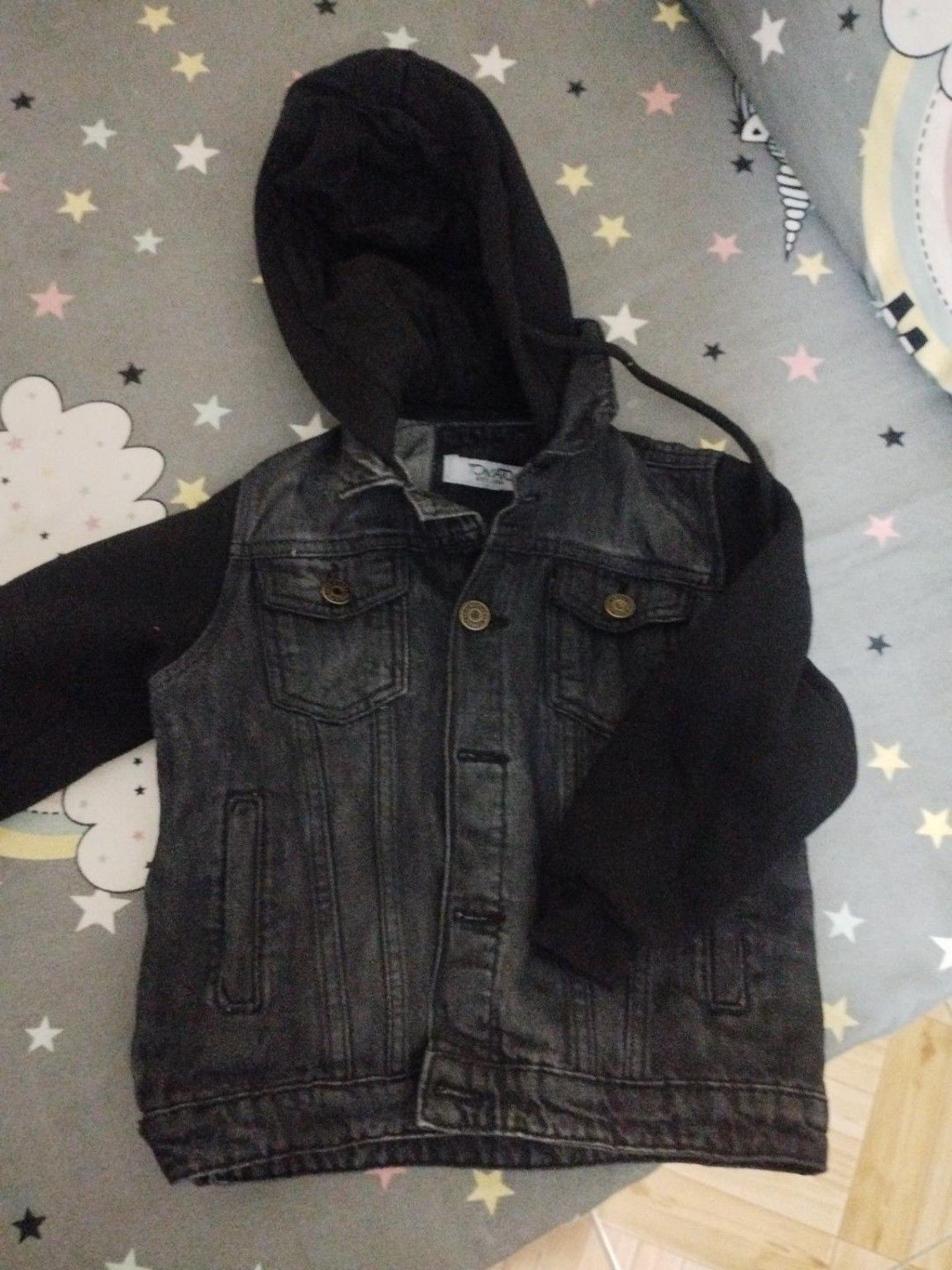 Dark denim jacket with hood