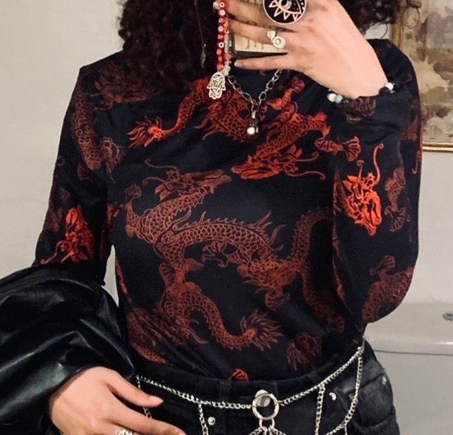Shein Dragon Print Top