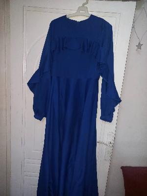 Navy Blue Ruffled Long Dress