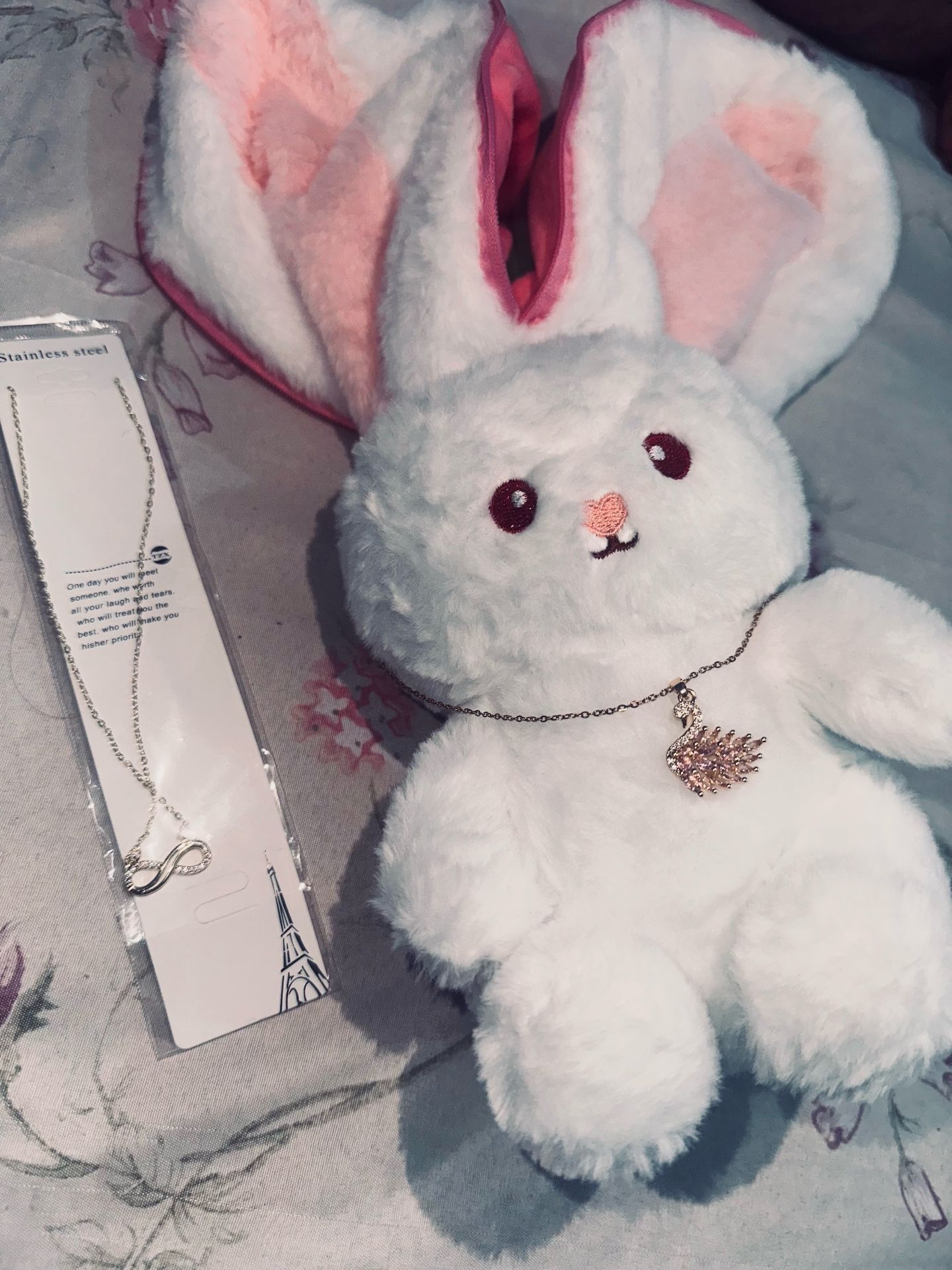 White Plush Bunny with Necklac
