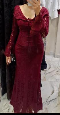 Burgundy lace evening dress
