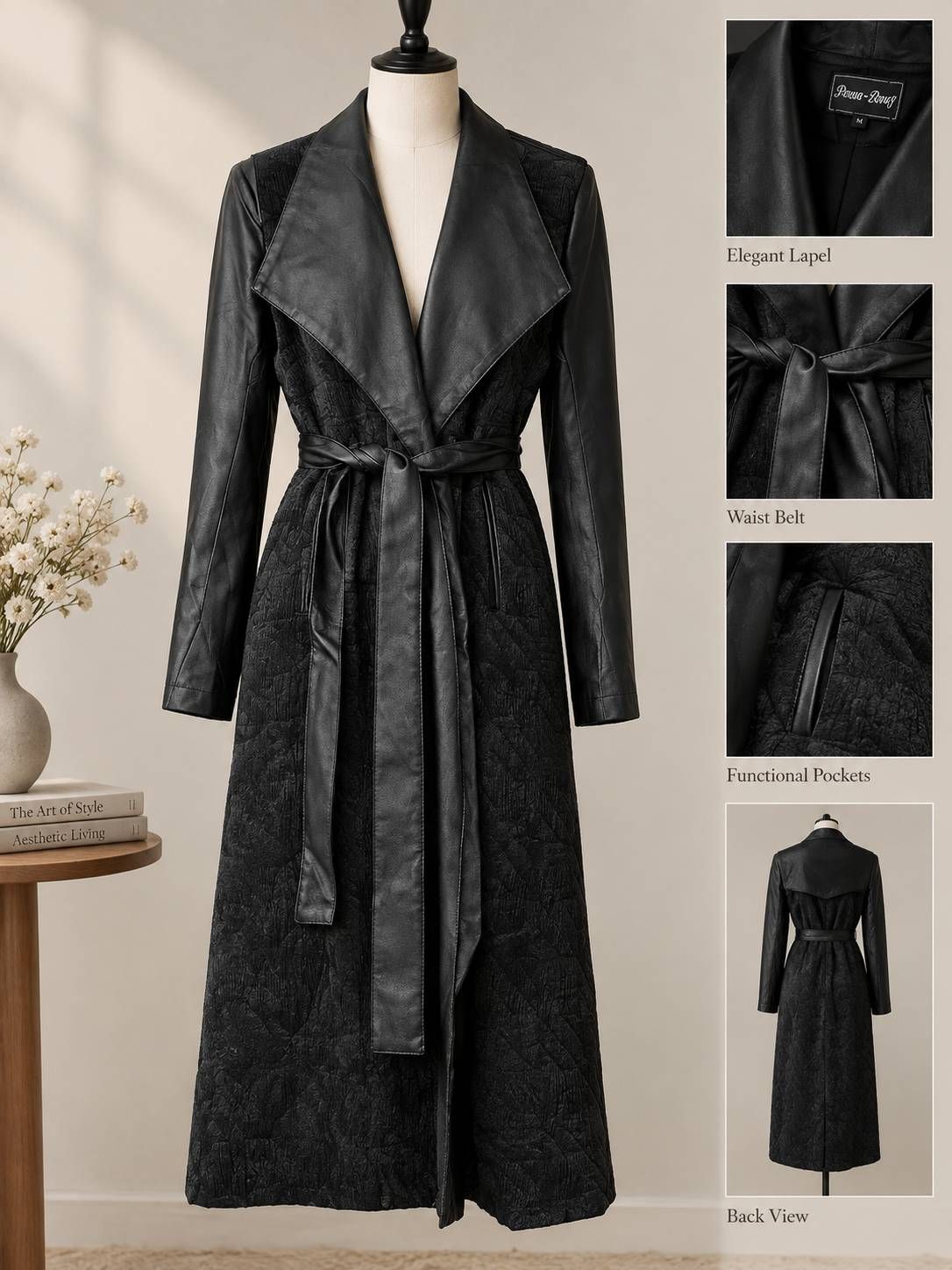Black Leather Trench Coat