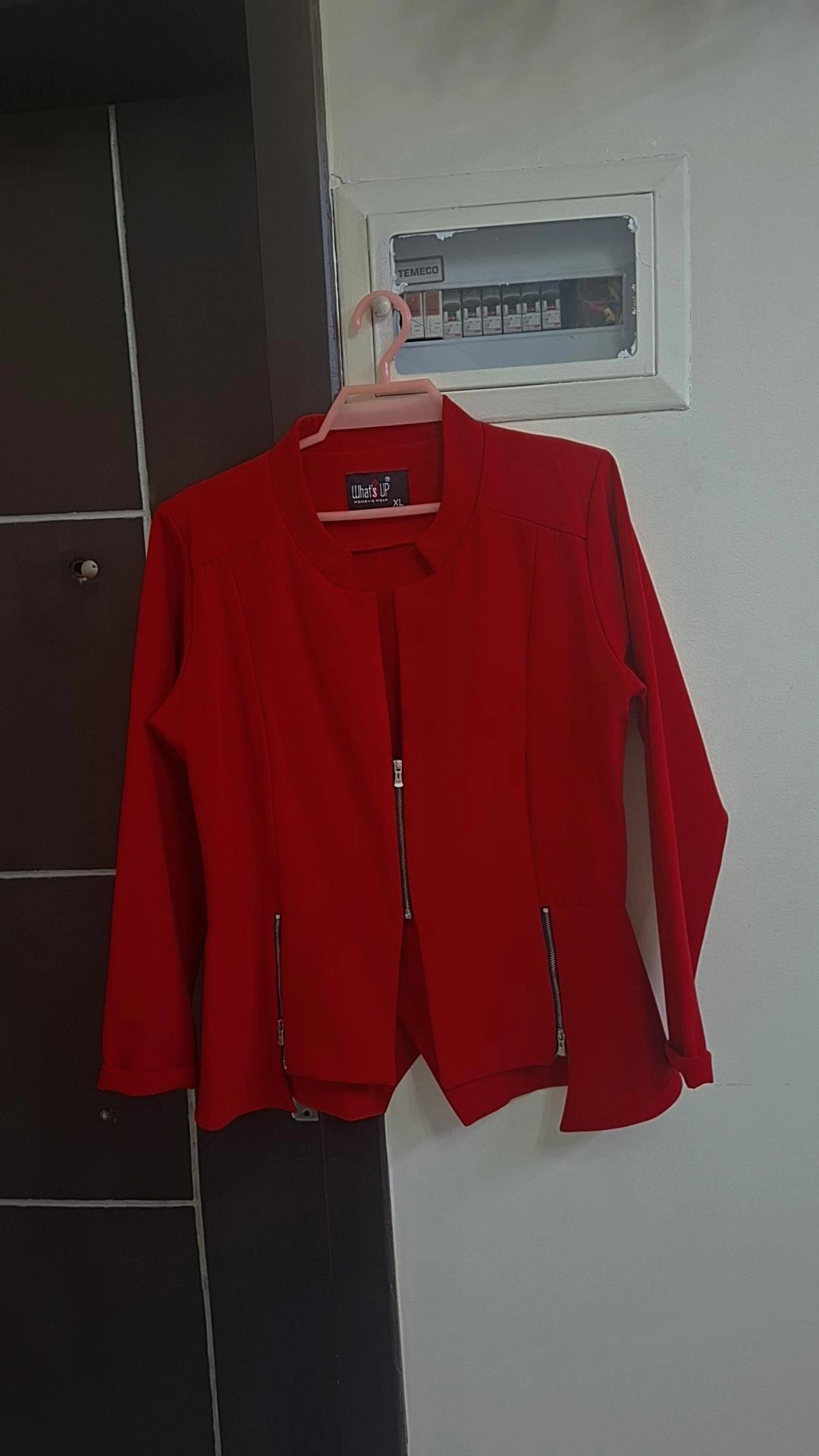 Red Zip-Up Blazer Jacket