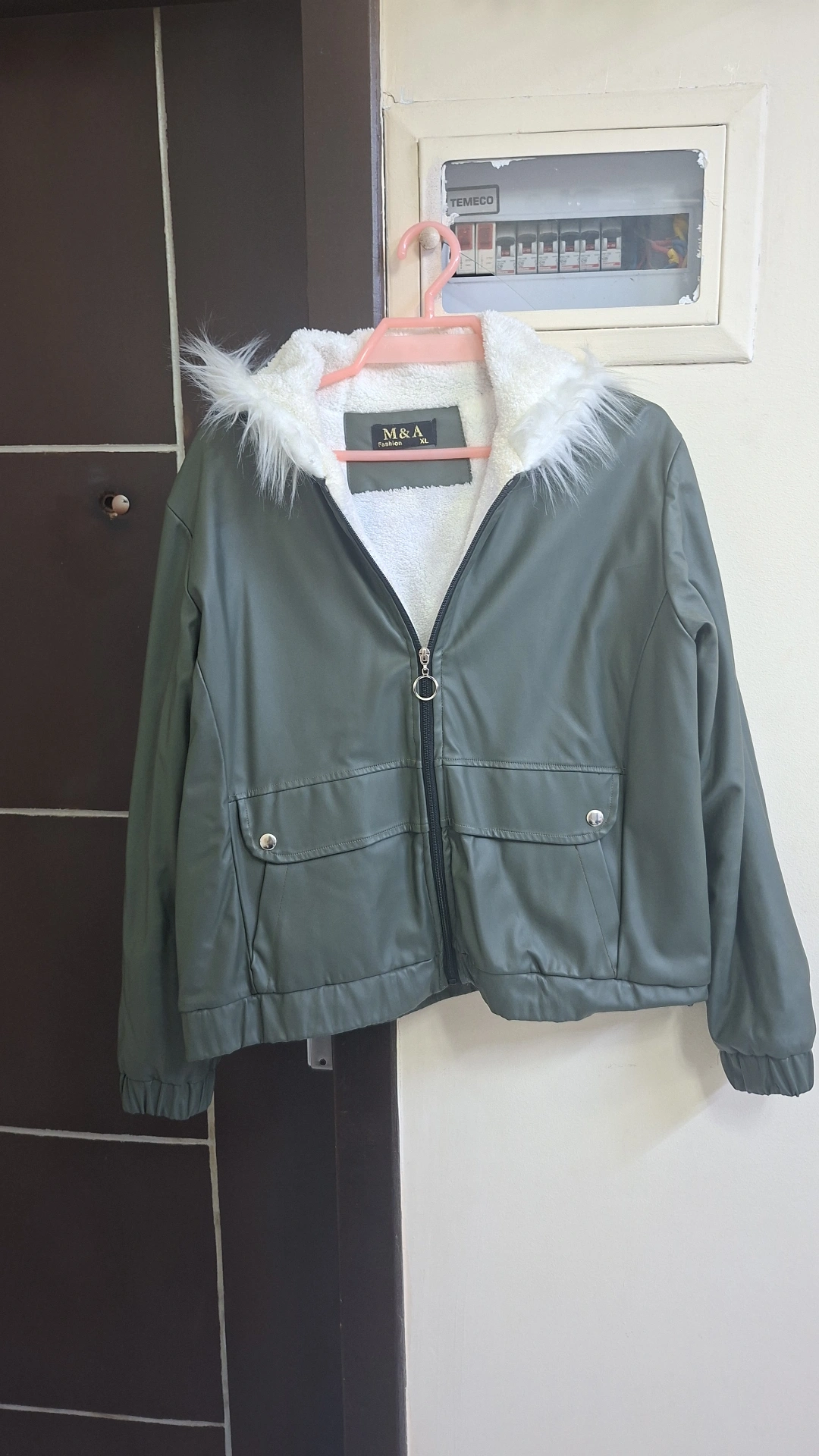 Grey Hooded Jacket with Fur