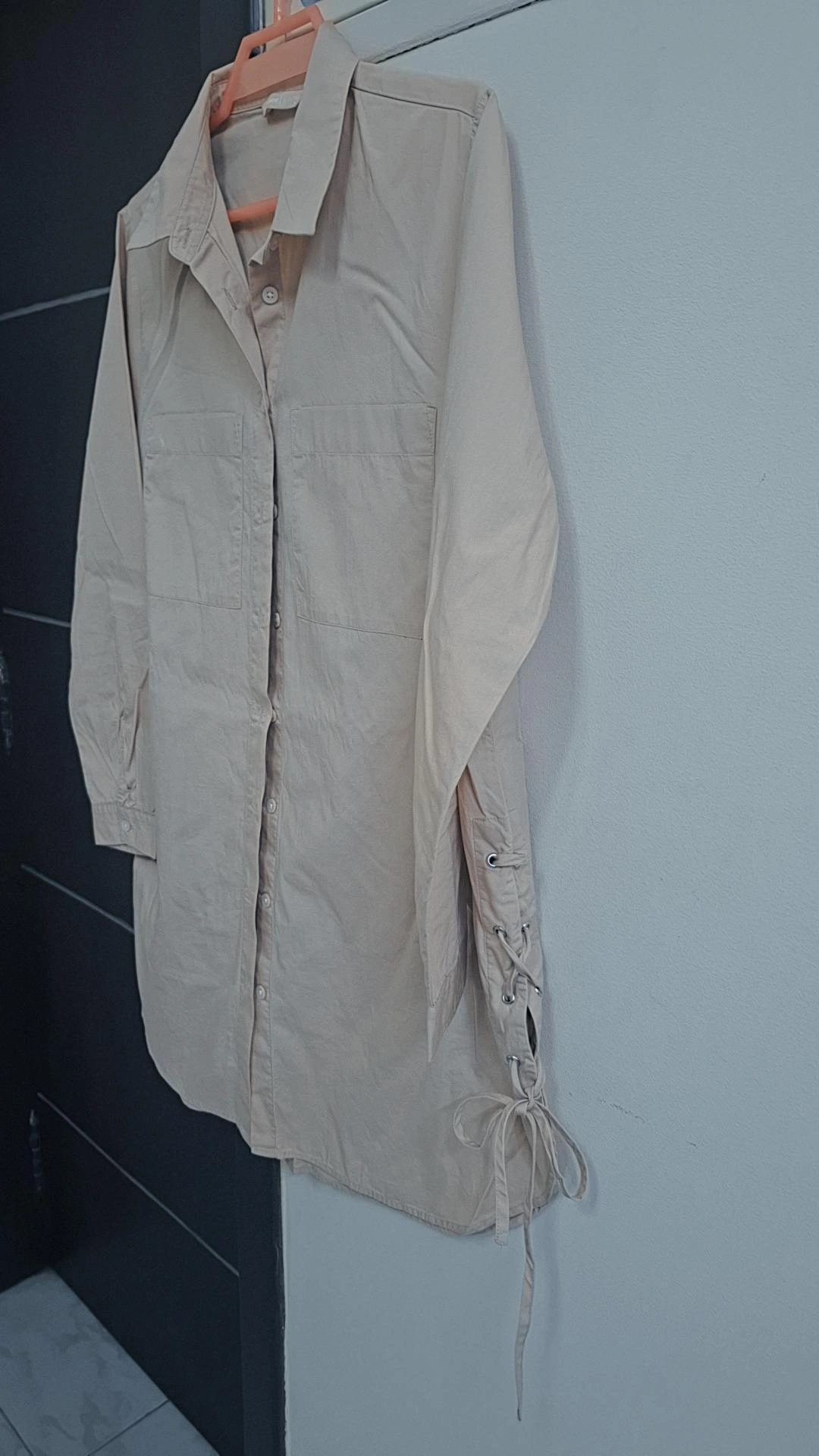 Beige Cotton Shirt Dress
