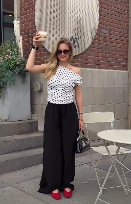 Polka dot one-shoulder top