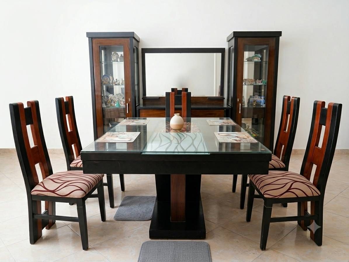 طاولة طعام زجاجية مع كراسي