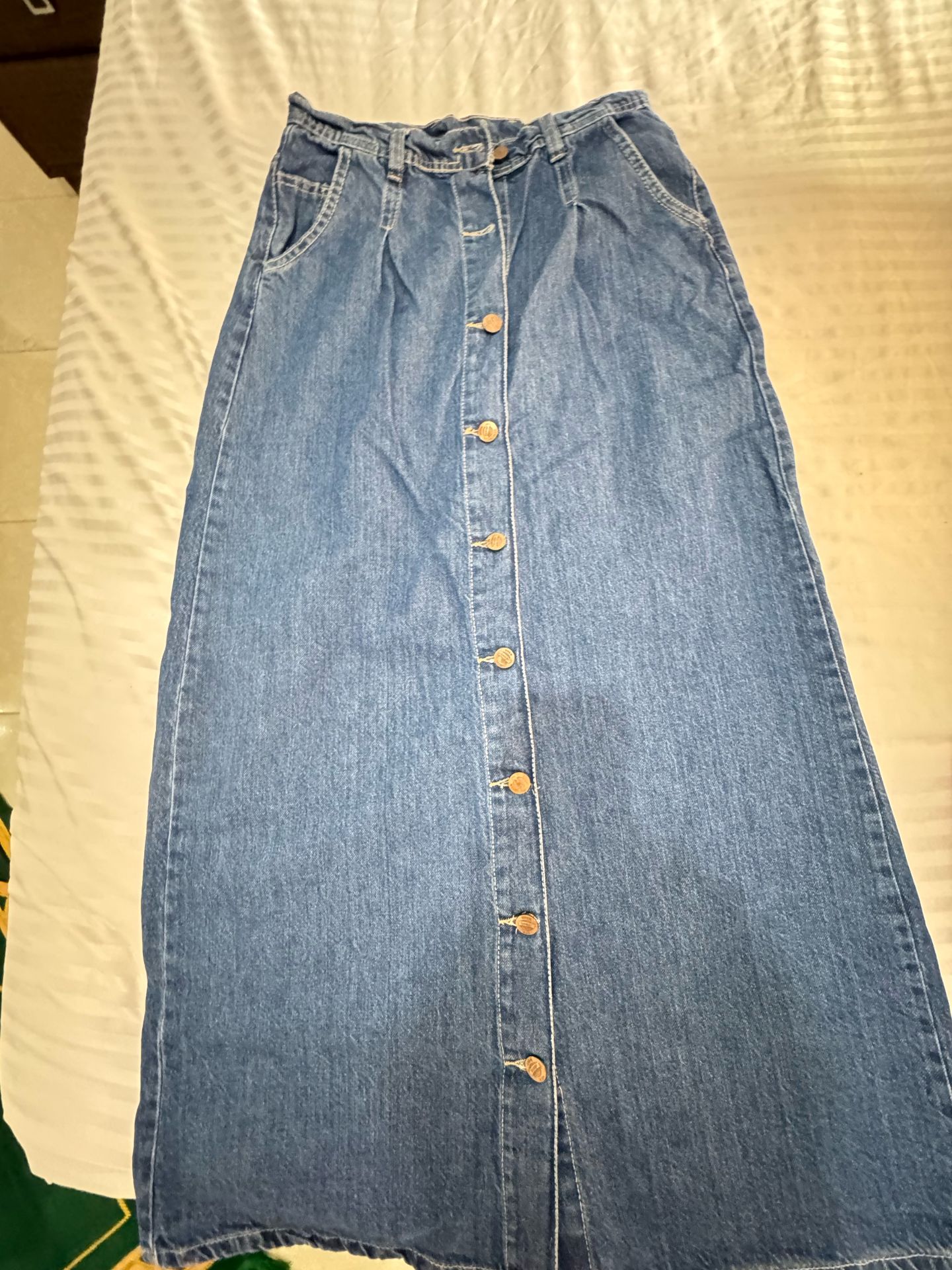 Denim Button-Front Maxi Skirt