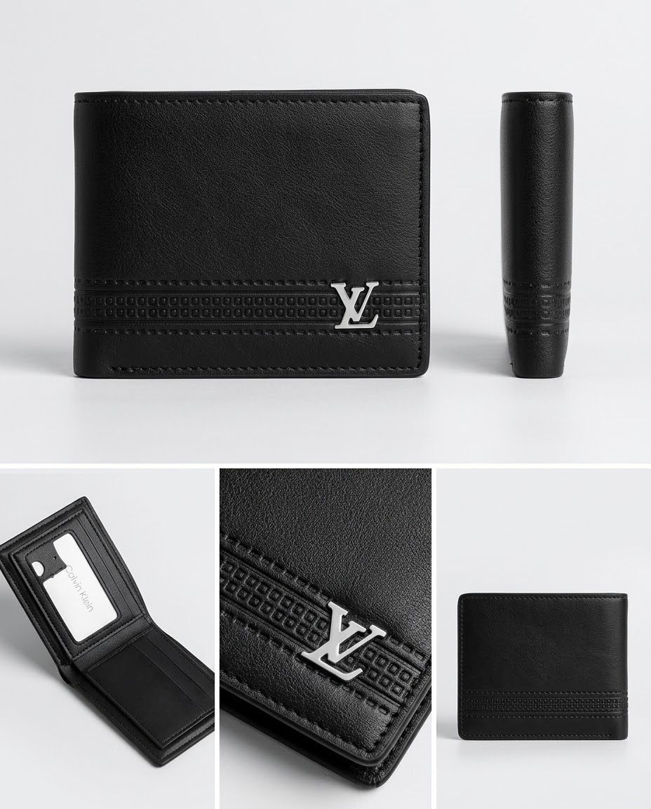 محفظة جلد سوداء بشعار LV
