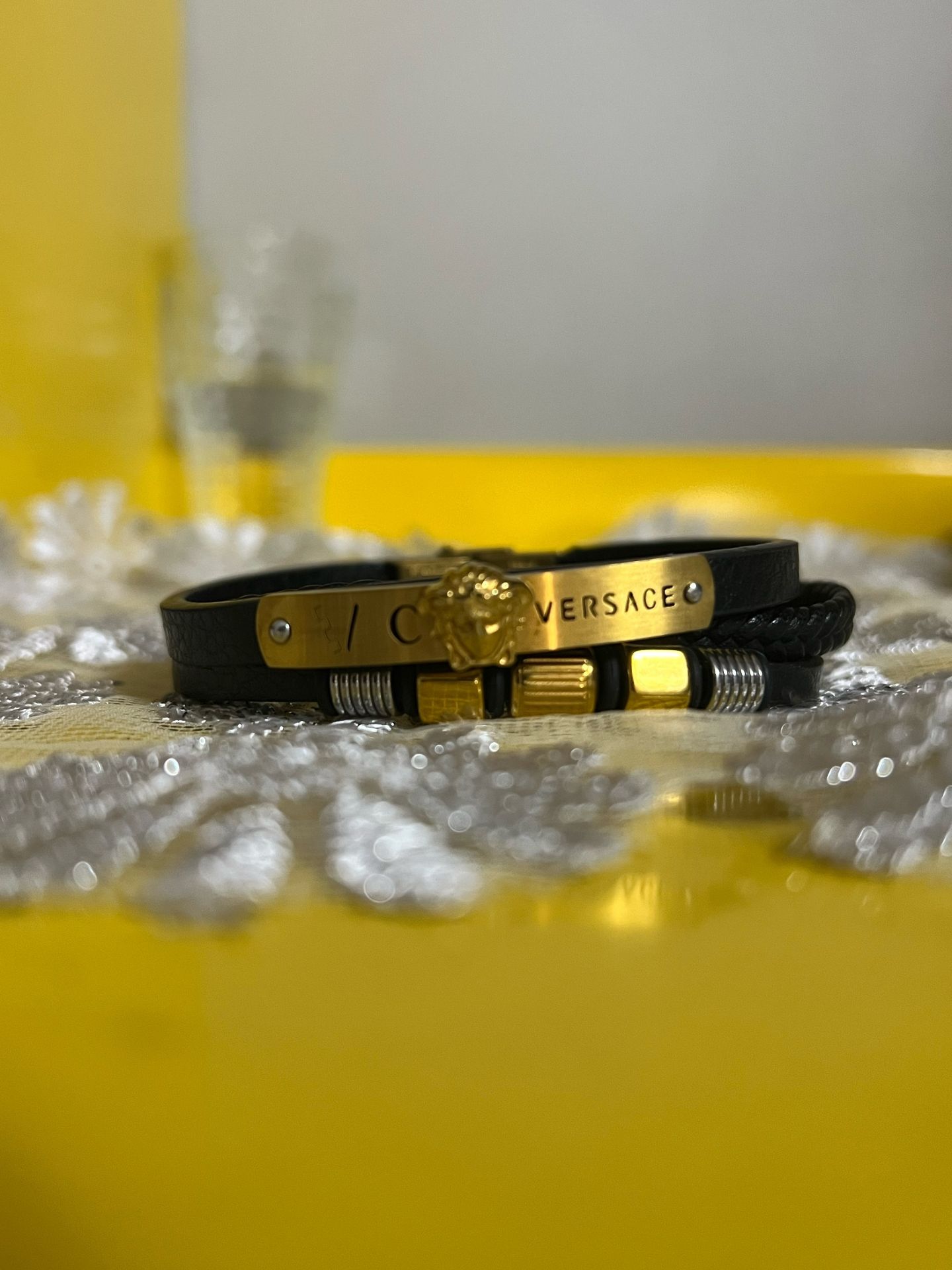 Versace bracelet set black gold