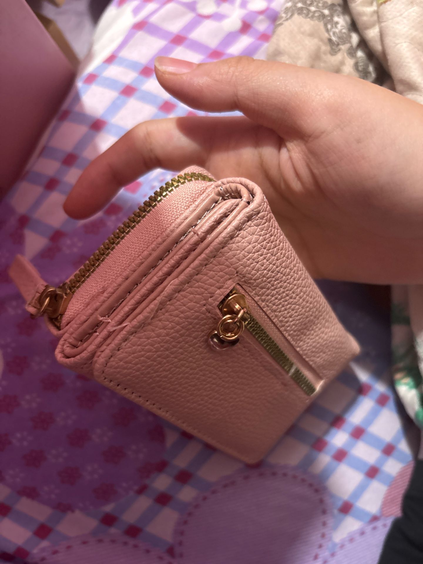 Pink Leather Wallet with Gold