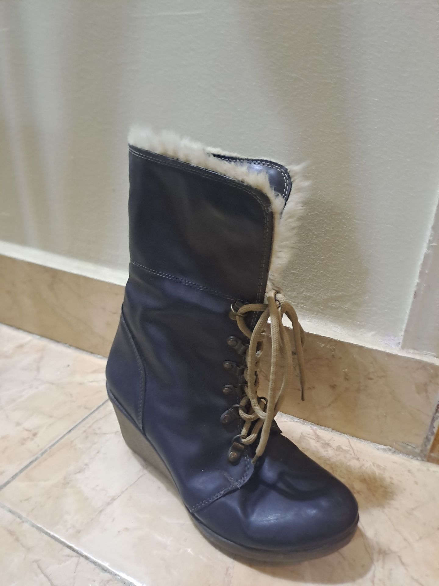 black Lace-Up Wedge Boot